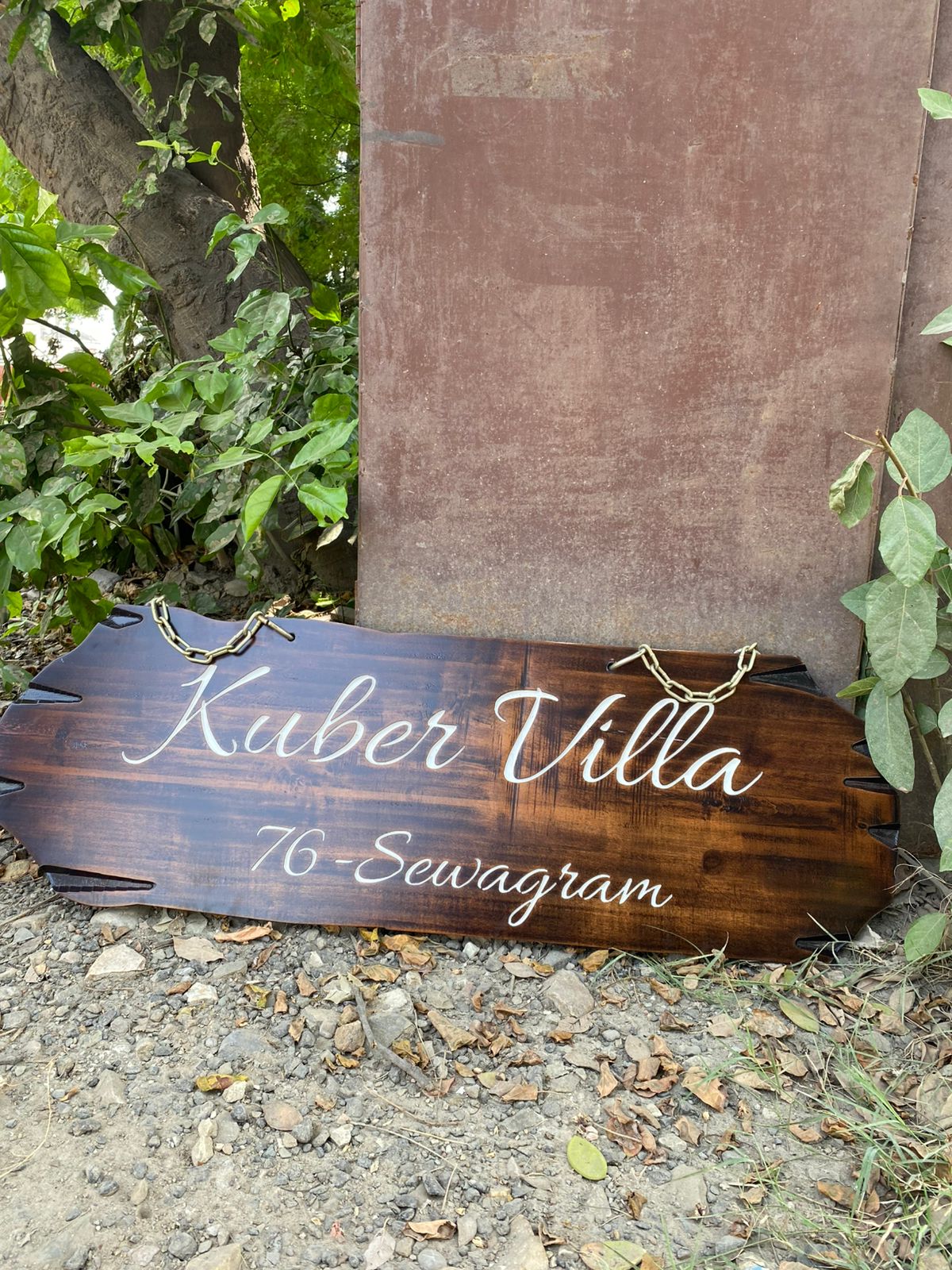 Villa Hanging Wooden Name Plate
