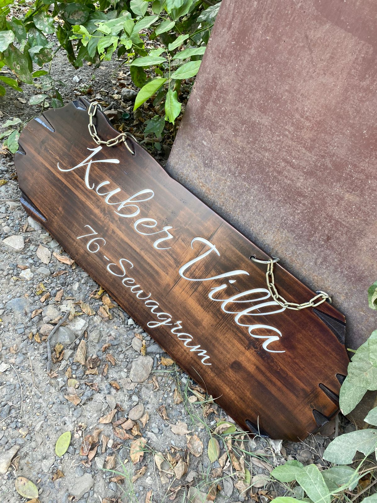 Villa Hanging Wooden Name Plate
