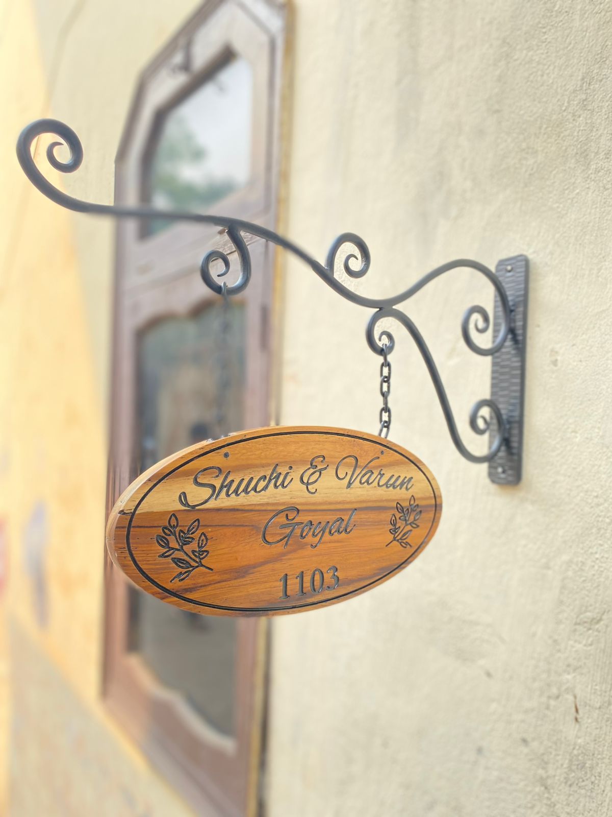 Metal Hanging Frame Wooden Name Plate