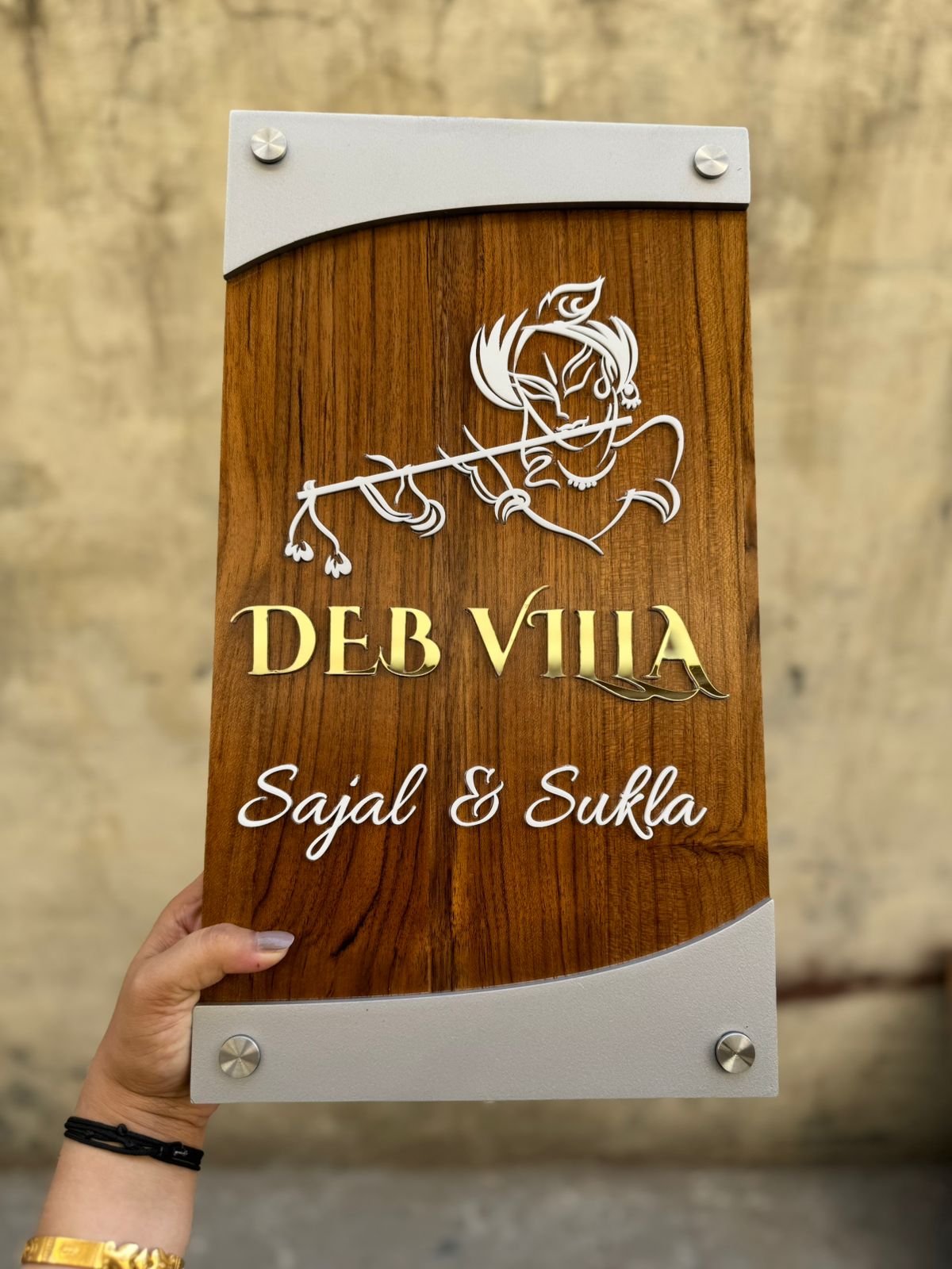 Vertical Sleeve Wooden Nameplate