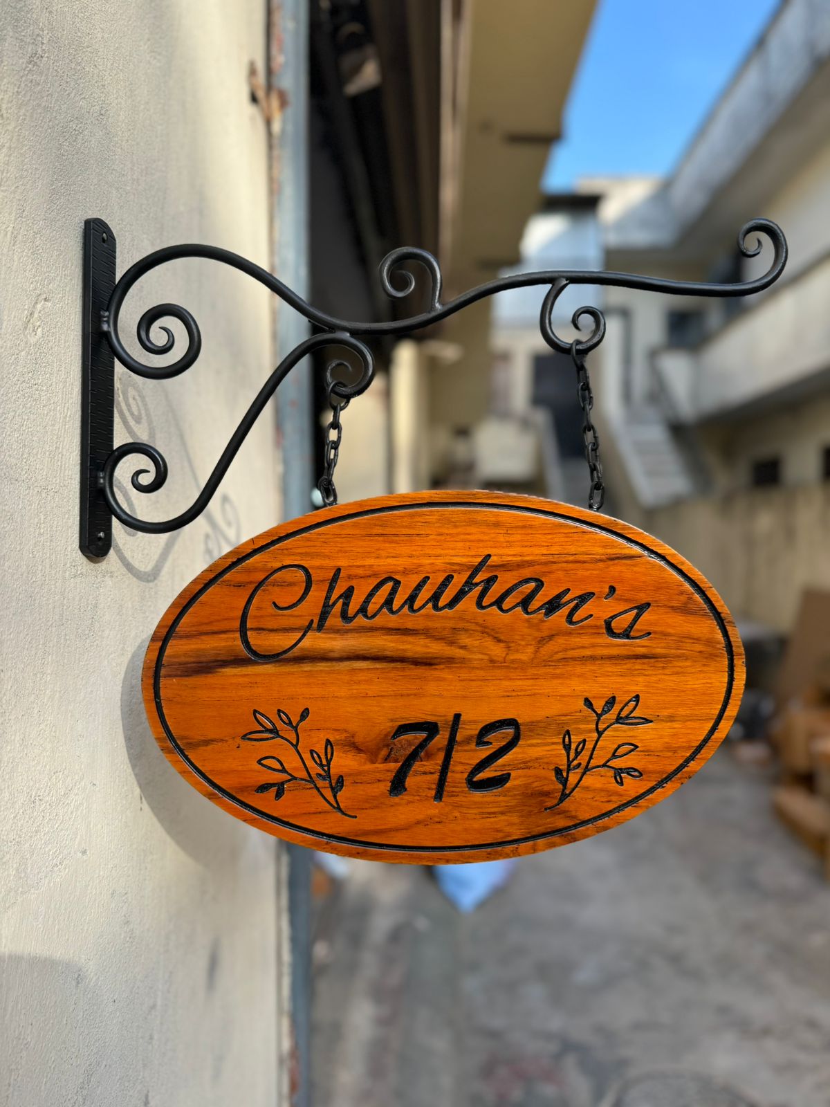 Metal Hanging Frame Wooden Name Plate