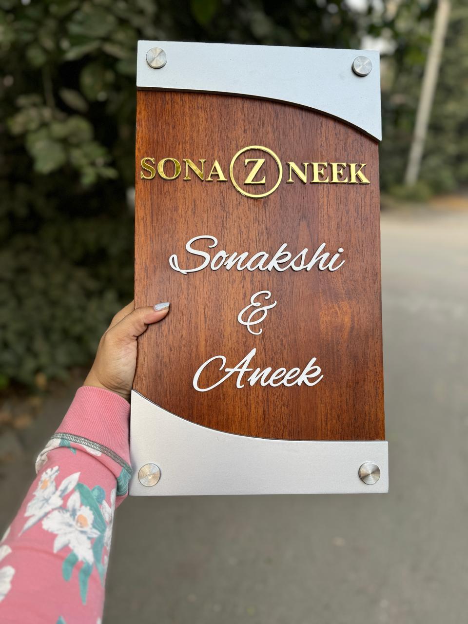 Vertical Sleeve Wooden Nameplate